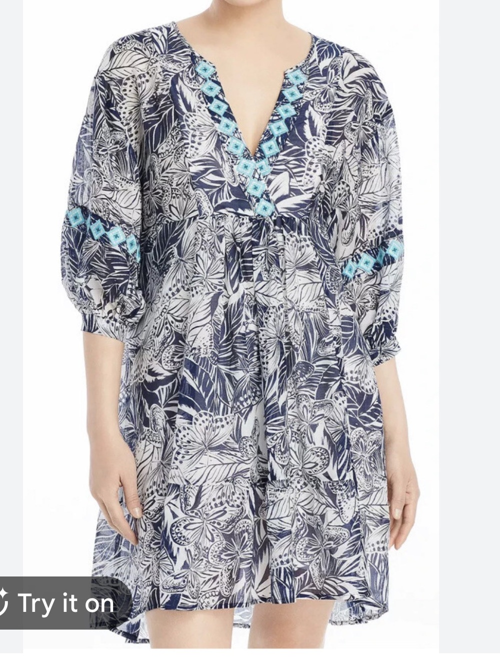 Johnny Was Malika dress mini Embroidered Cotton Silk butterflies lined